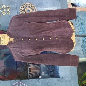 Live a Little S brown suede snap front jacket. EUC